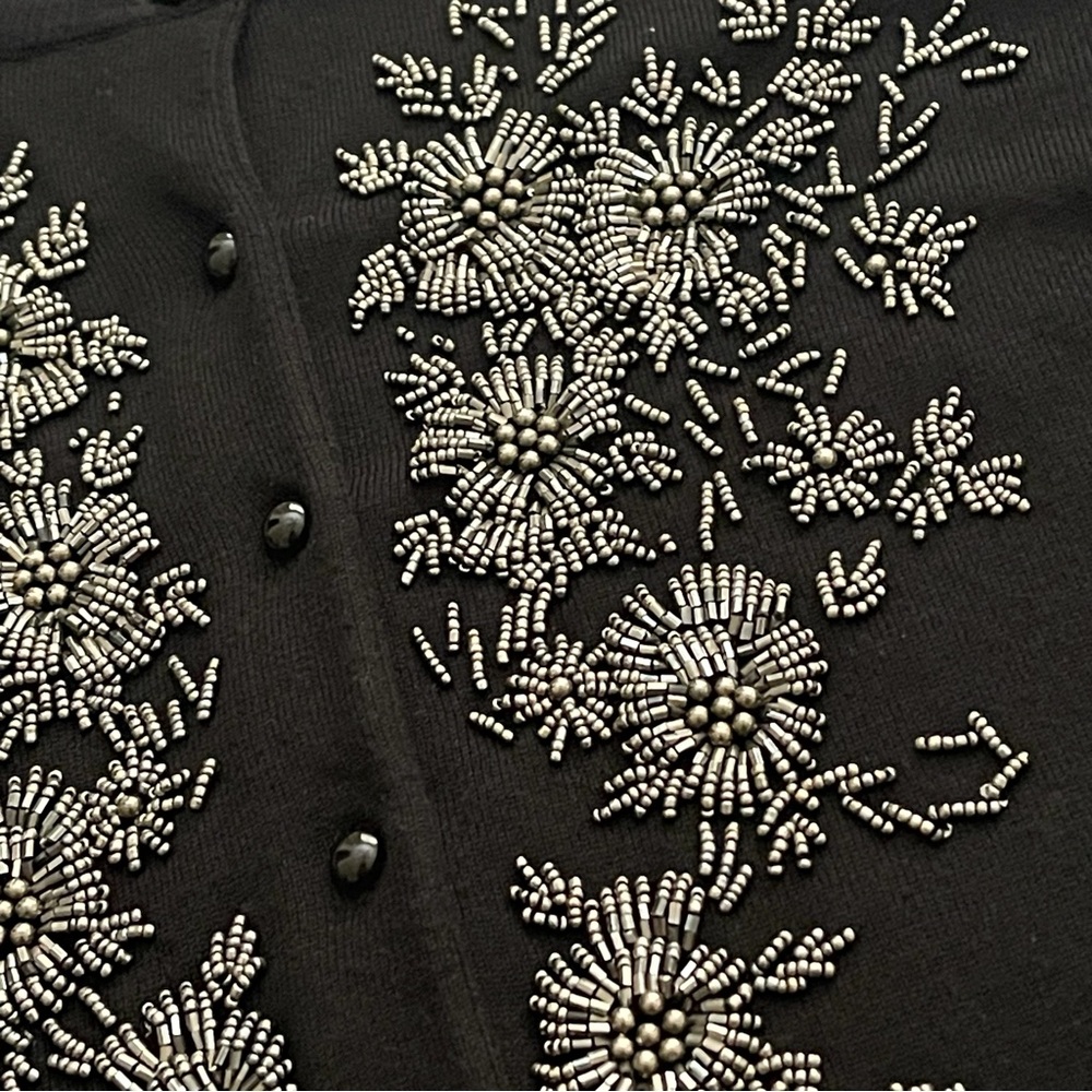 Vintage Cable & Gauge Beaded 3/4 Sleeve Cardigan Sweater Large - Picture 8 of 14